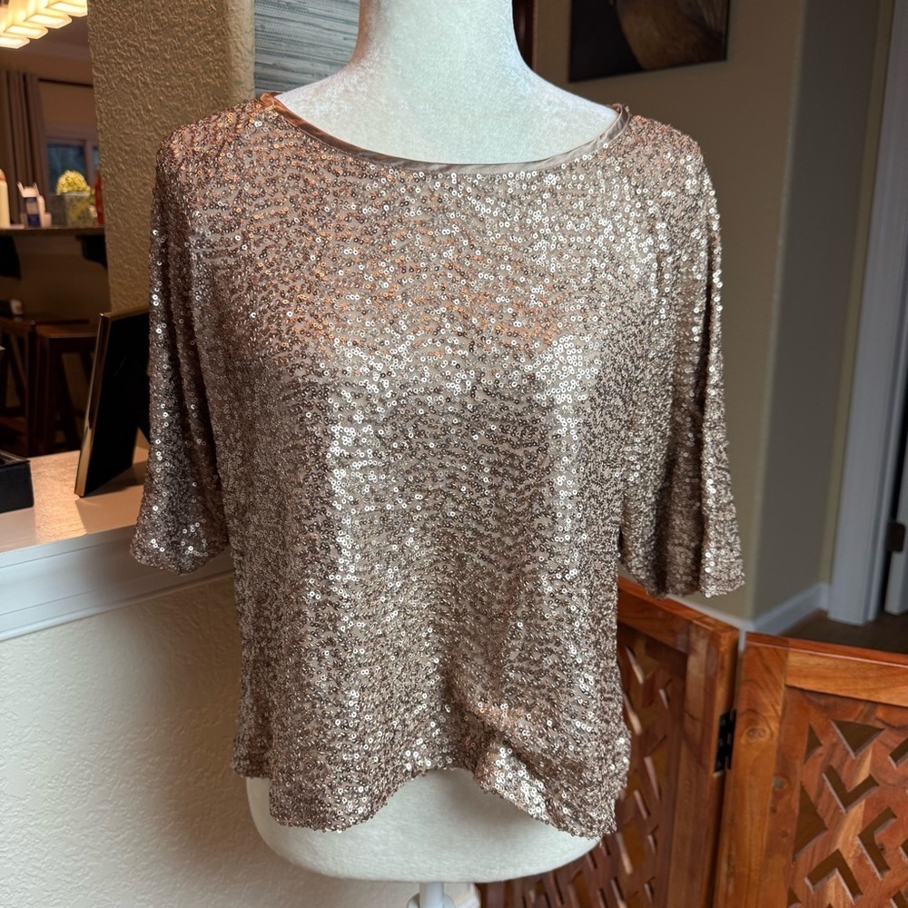 Rebecca Minkoff Gold Sequined Relaxed Fit Top Size M